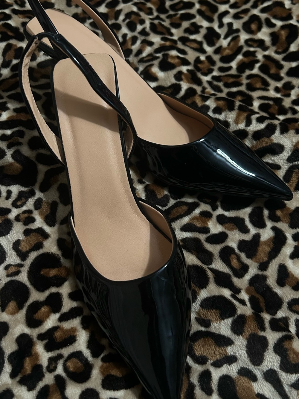 Black Patent Pointed Toe Slingback Heels